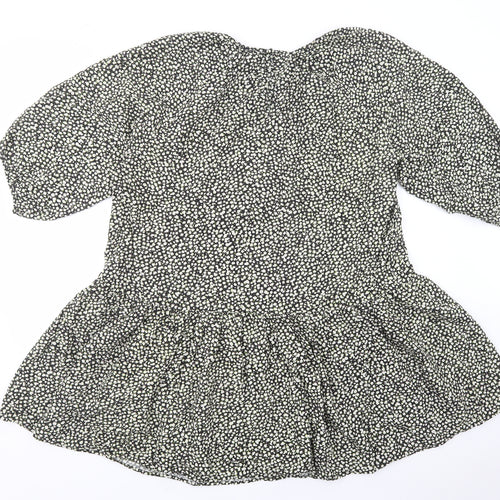 H&M Womens Black Floral Viscose Shift  Size M  Crew Neck Button