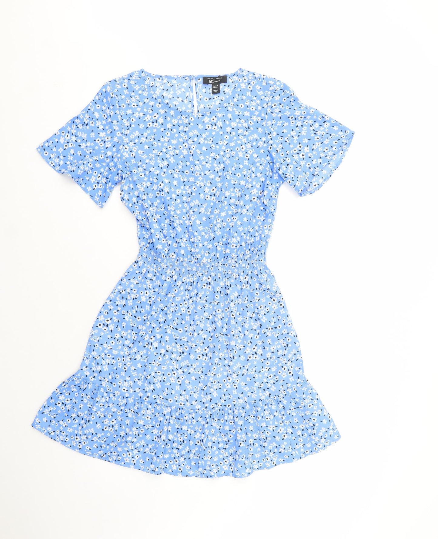 New Look Girls Blue Floral Polyester Fit & Flare  Size 14 Years  Crew Neck Button