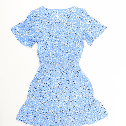 New Look Girls Blue Floral Polyester Fit & Flare  Size 14 Years  Crew Neck Button
