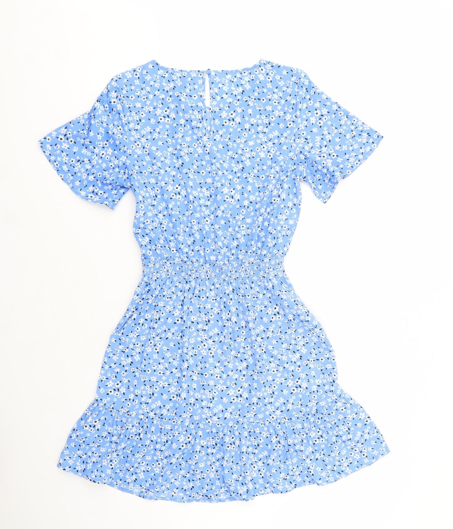 New Look Girls Blue Floral Polyester Fit & Flare  Size 14 Years  Crew Neck Button
