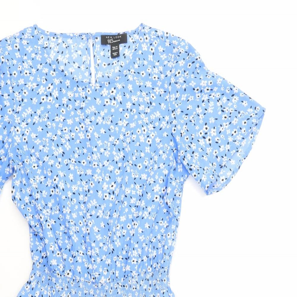 New Look Girls Blue Floral Polyester Fit & Flare  Size 14 Years  Crew Neck Button