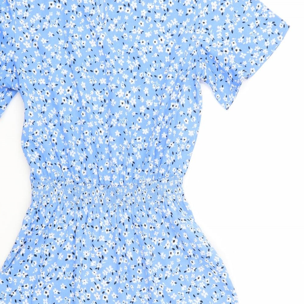 New Look Girls Blue Floral Polyester Fit & Flare  Size 14 Years  Crew Neck Button