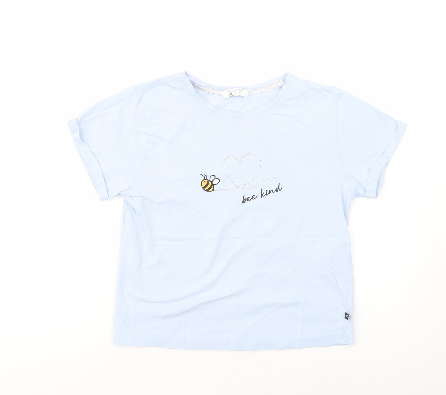 New Look Girls Blue  Cotton Basic T-Shirt Size 11-12 Years Crew Neck Pullover - Bee Kind