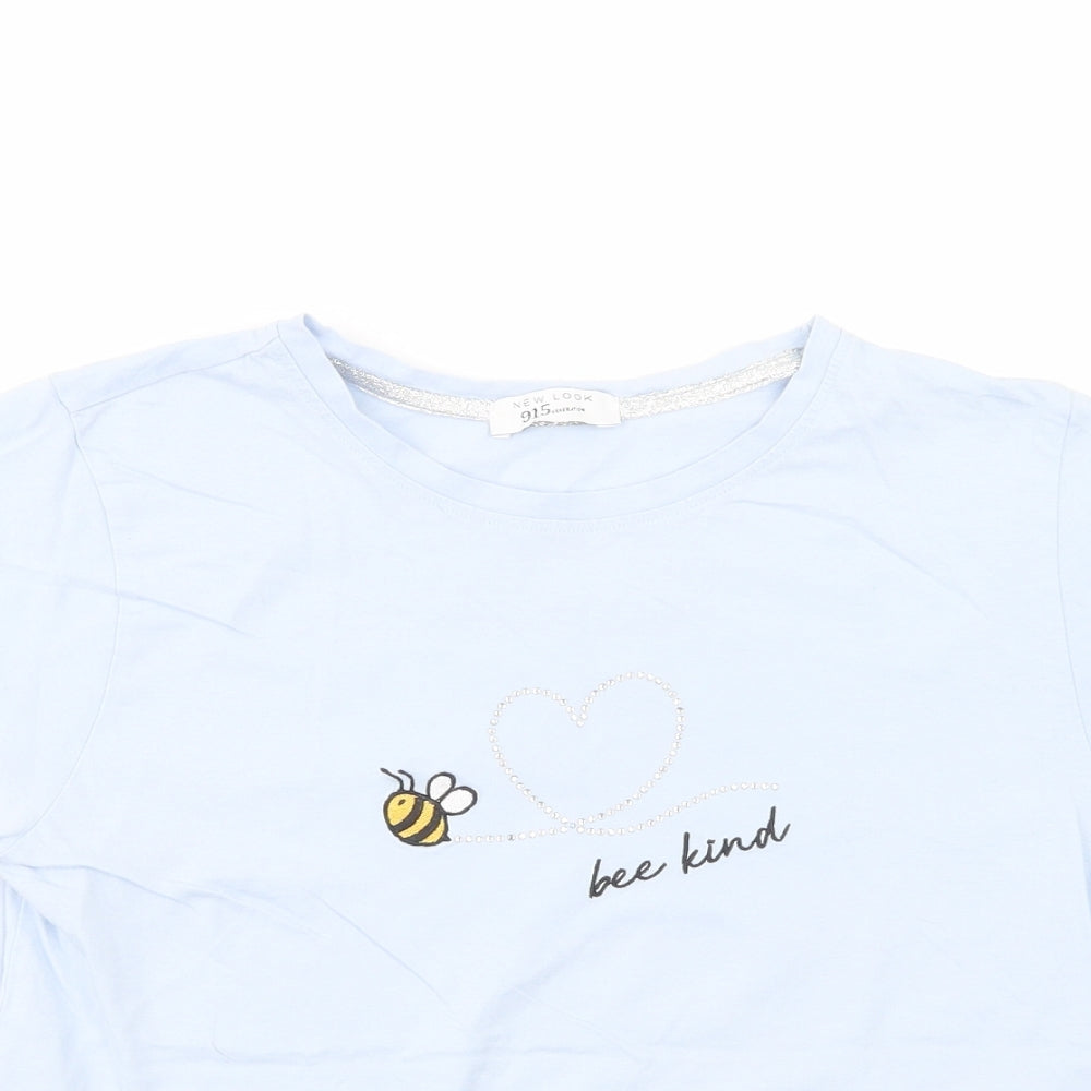 New Look Girls Blue  Cotton Basic T-Shirt Size 11-12 Years Crew Neck Pullover - Bee Kind