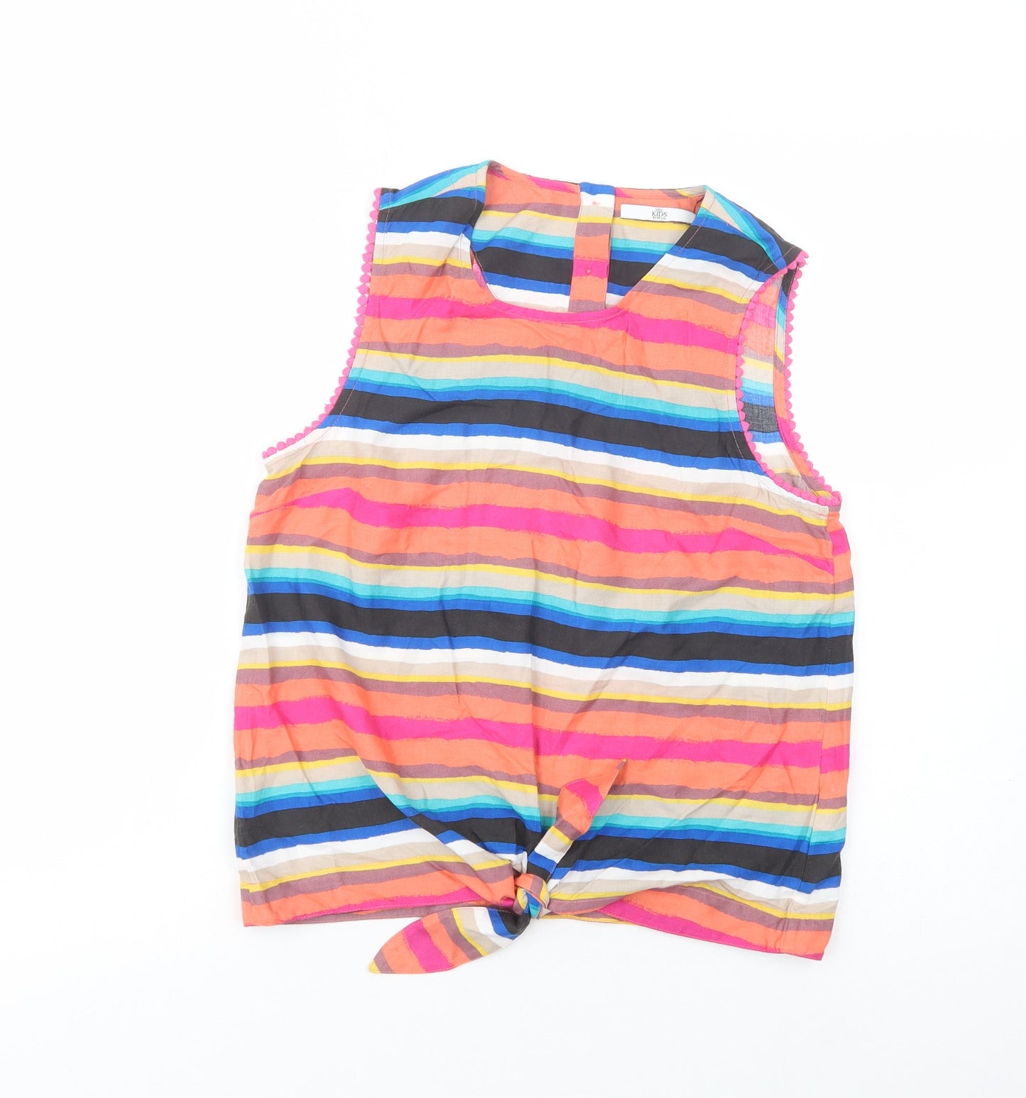 Marks and Spencer Girls Multicoloured Striped Viscose Basic Blouse Size 13-14 Years Crew Neck Button