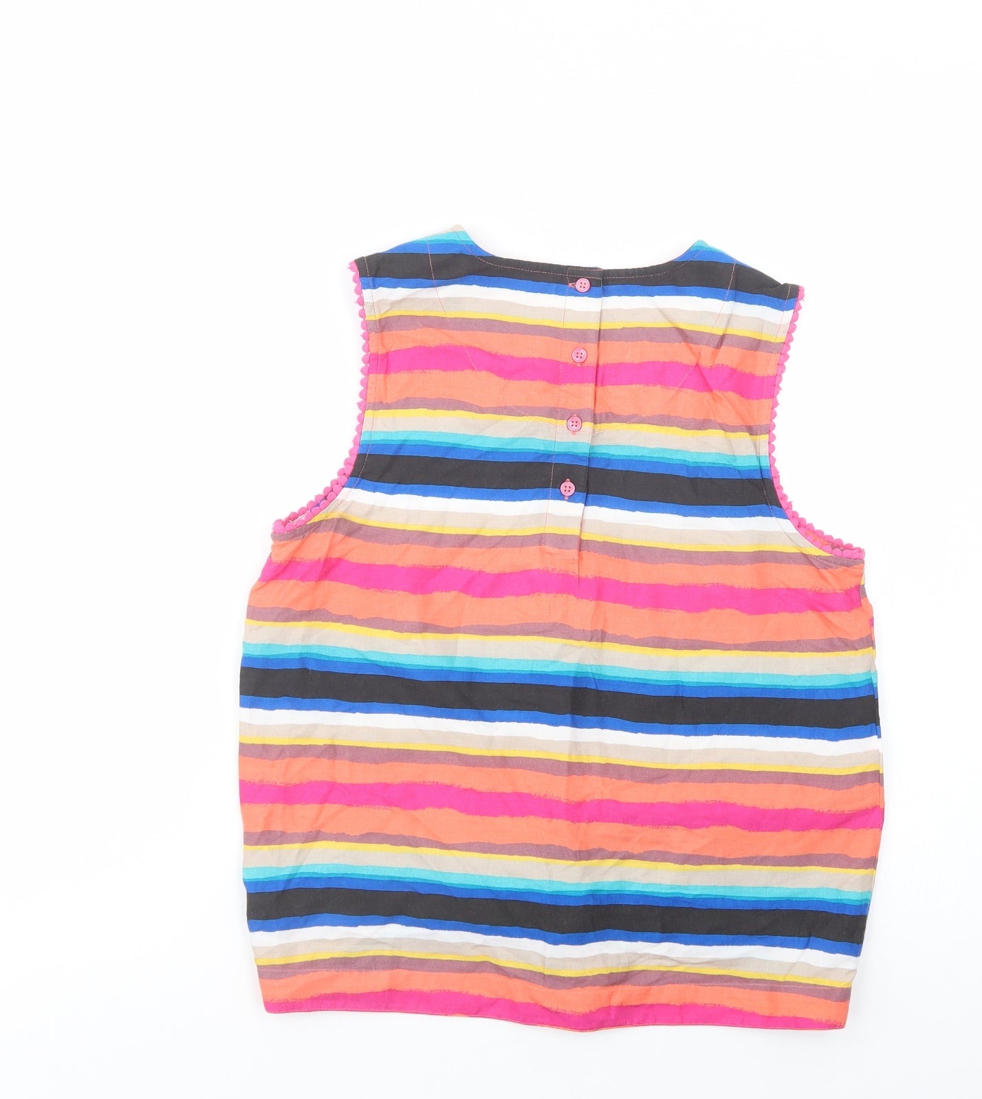 Marks and Spencer Girls Multicoloured Striped Viscose Basic Blouse Size 13-14 Years Crew Neck Button