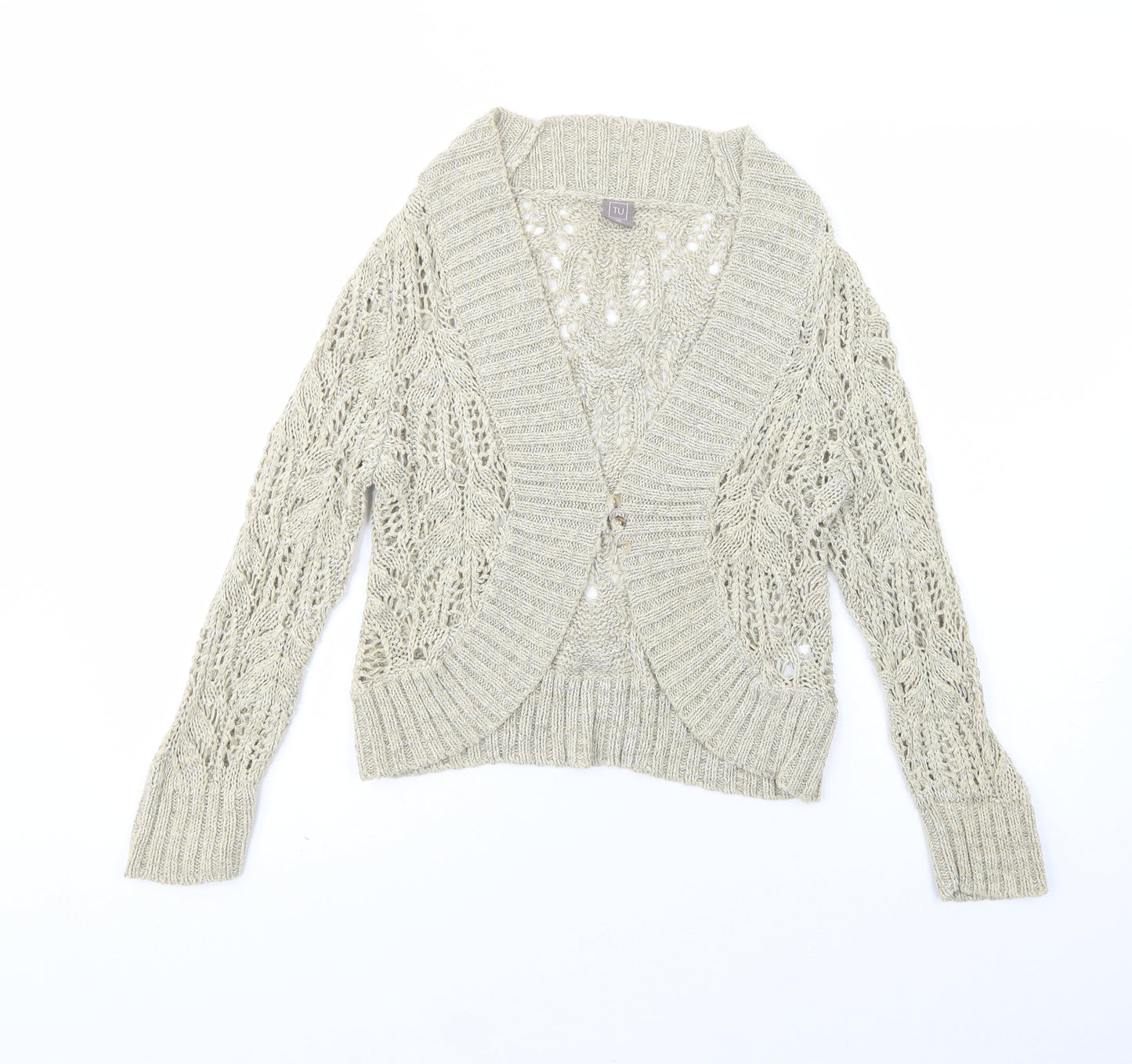 TU Womens Beige V-Neck  Acrylic Cardigan Jumper Size 10