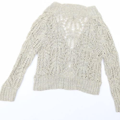 TU Womens Beige V-Neck  Acrylic Cardigan Jumper Size 10