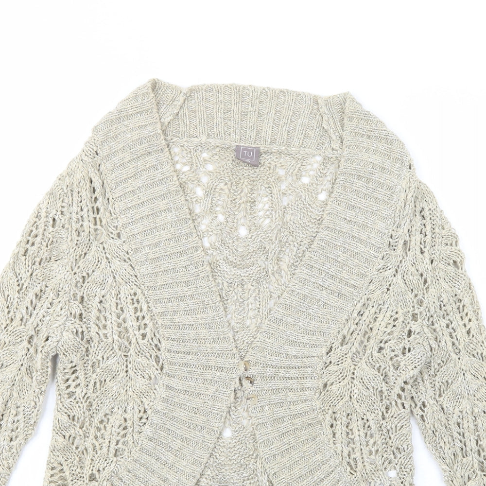 TU Womens Beige V-Neck  Acrylic Cardigan Jumper Size 10