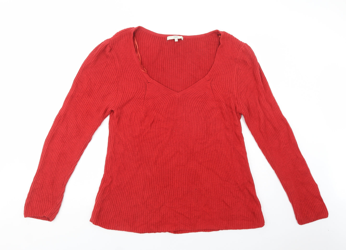 NEXT Womens Red V-Neck  Cotton Pullover Jumper Size 18