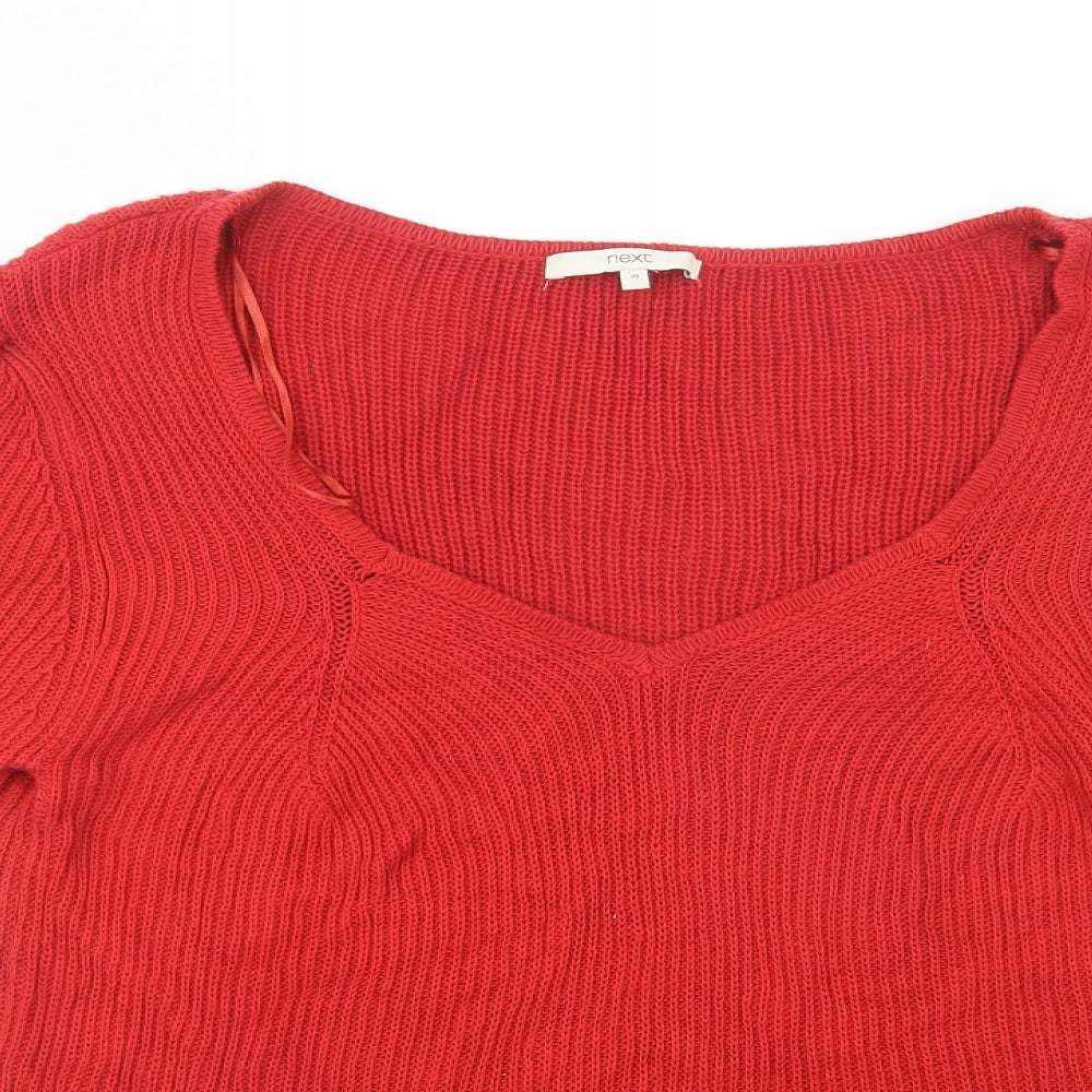 NEXT Womens Red V-Neck  Cotton Pullover Jumper Size 18