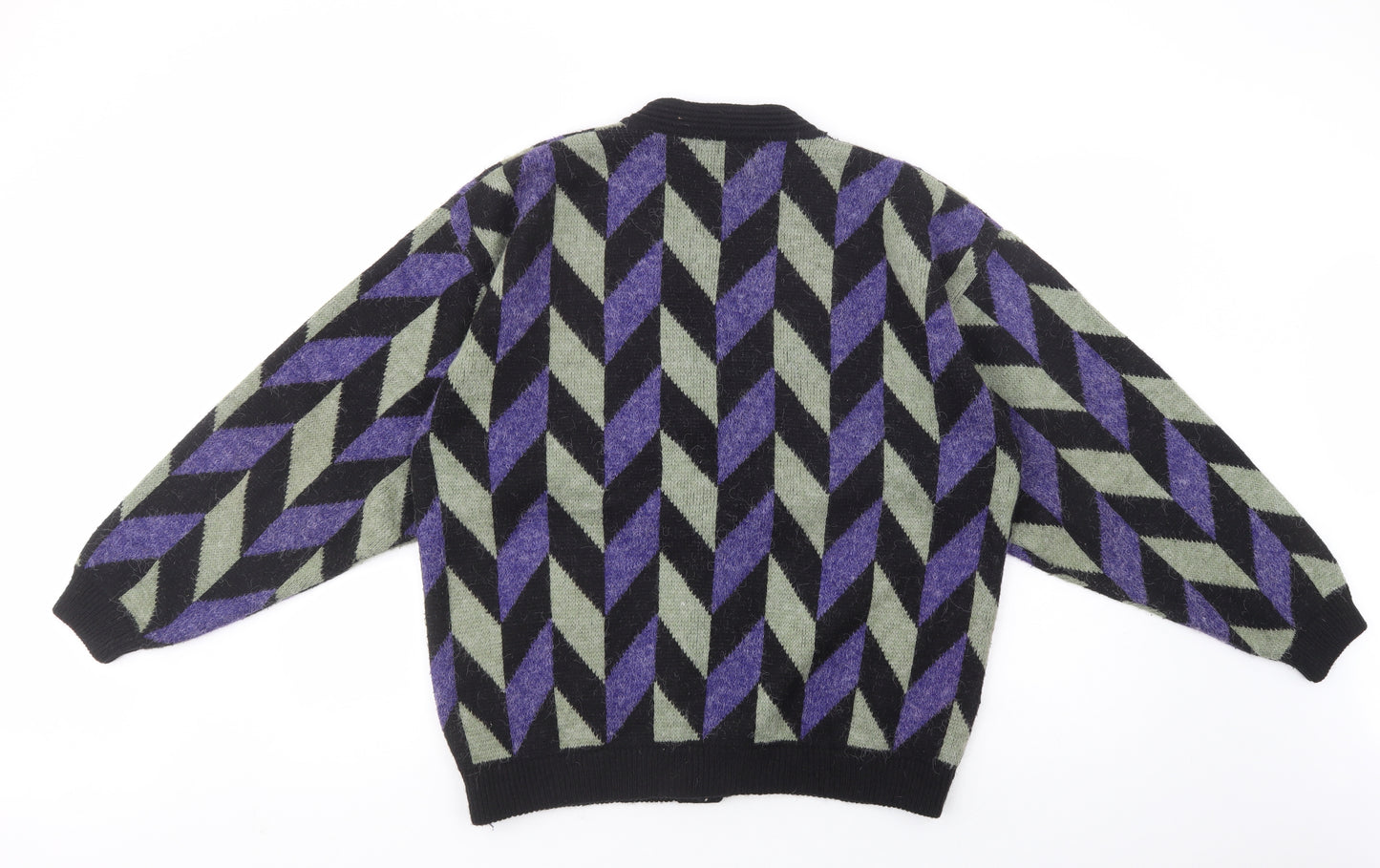 Jed Mens Multicoloured V-Neck Geometric Acrylic Cardigan Jumper Size M