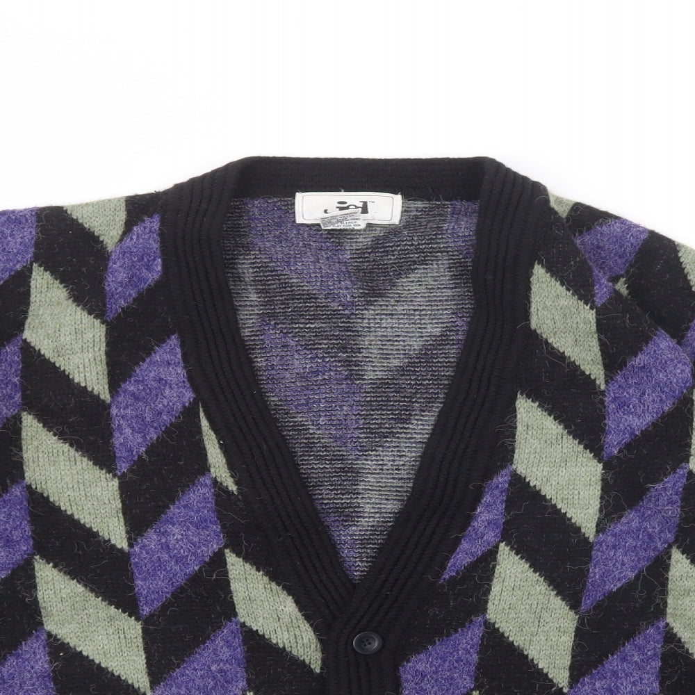 Jed Mens Multicoloured V-Neck Geometric Acrylic Cardigan Jumper Size M