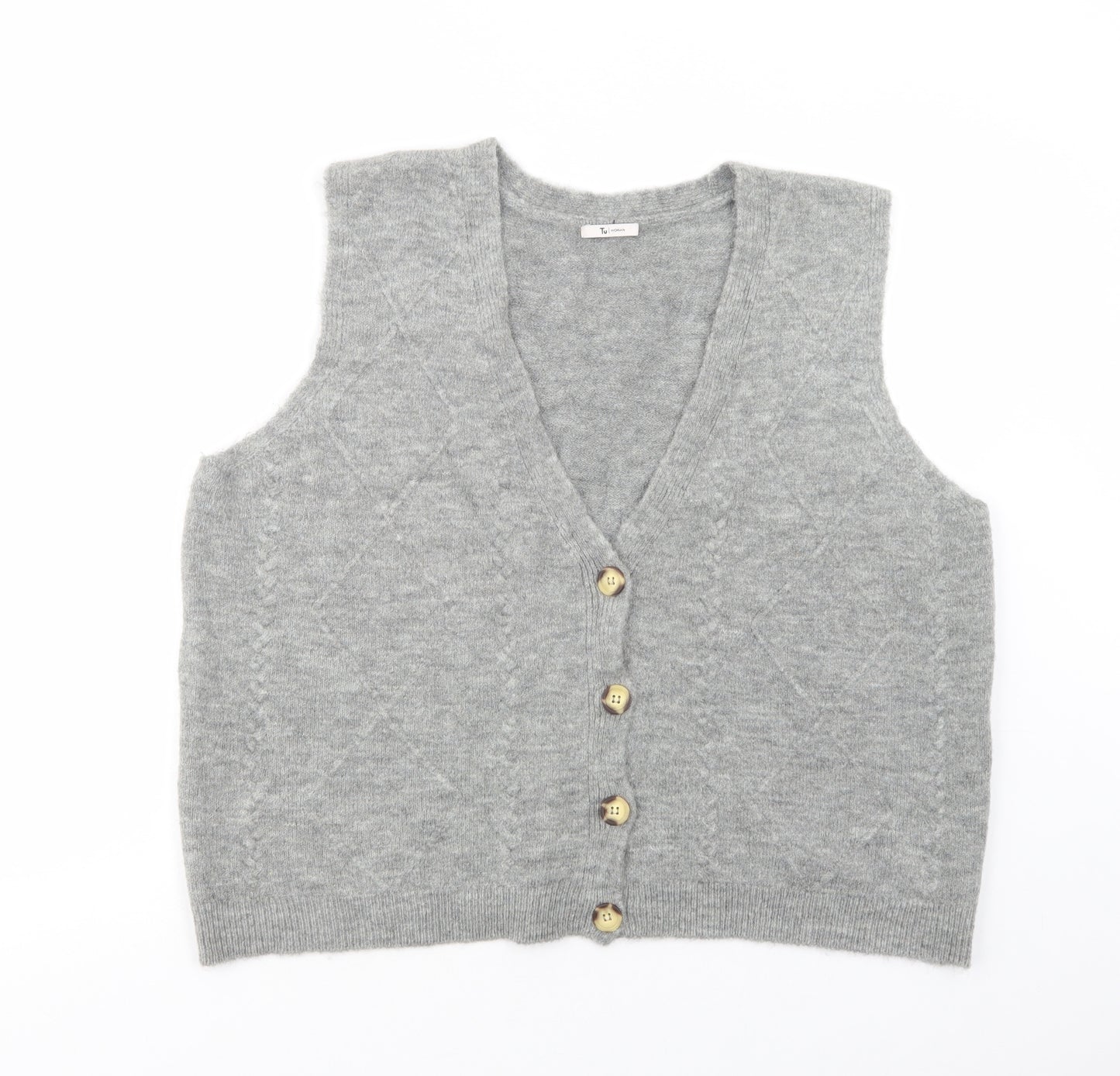 TU Womens Grey V-Neck  Acrylic Vest Jumper Size 20