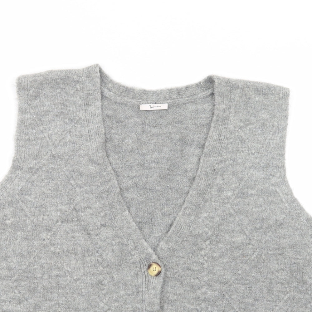 TU Womens Grey V-Neck  Acrylic Vest Jumper Size 20