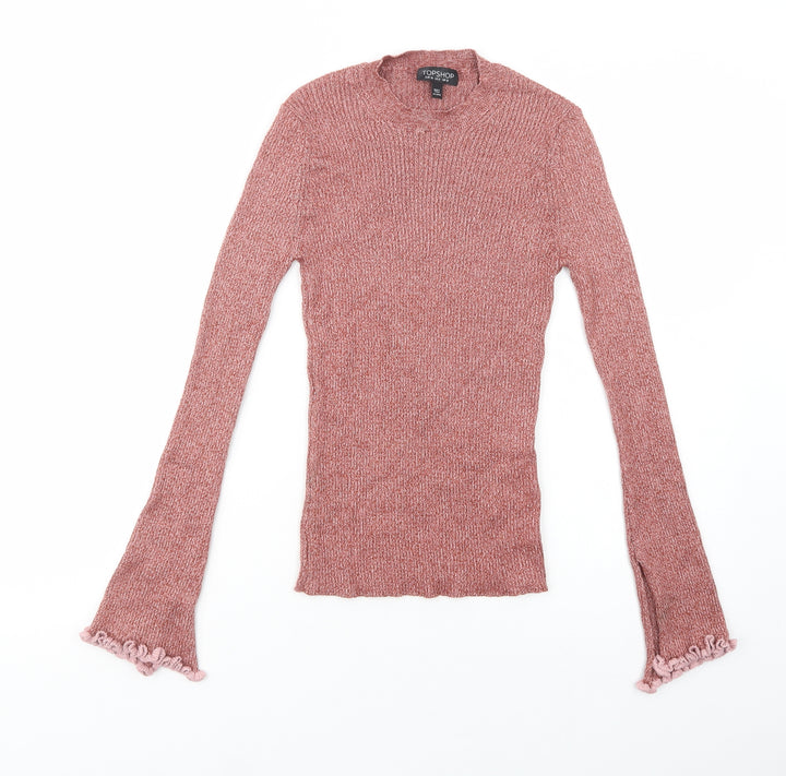 Topshop Womens Pink Crew Neck  Viscose Pullover Jumper Size 10