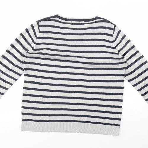 Isle Womens Grey Crew Neck Striped Acrylic Pullover Jumper Size 14