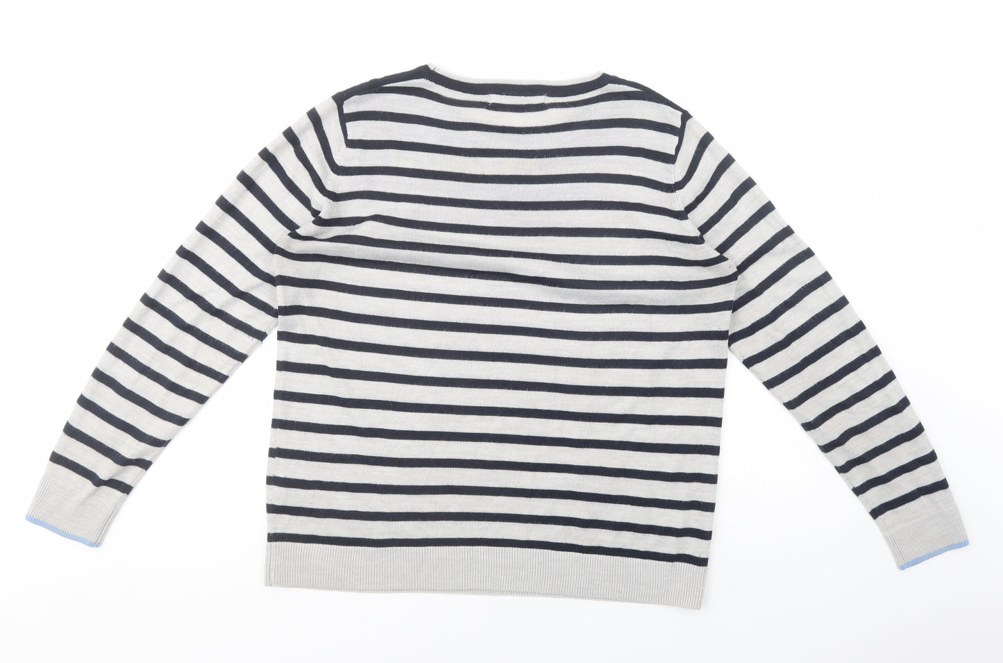 Isle Womens Grey Crew Neck Striped Acrylic Pullover Jumper Size 14