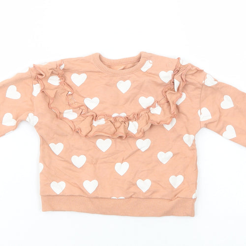 George Baby Pink Geometric Cotton Pullover Jumper Size 3-6 Months  Snap - Heart Print