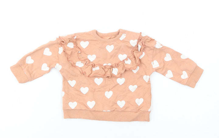 George Baby Pink Geometric Cotton Pullover Jumper Size 3-6 Months  Snap - Heart Print