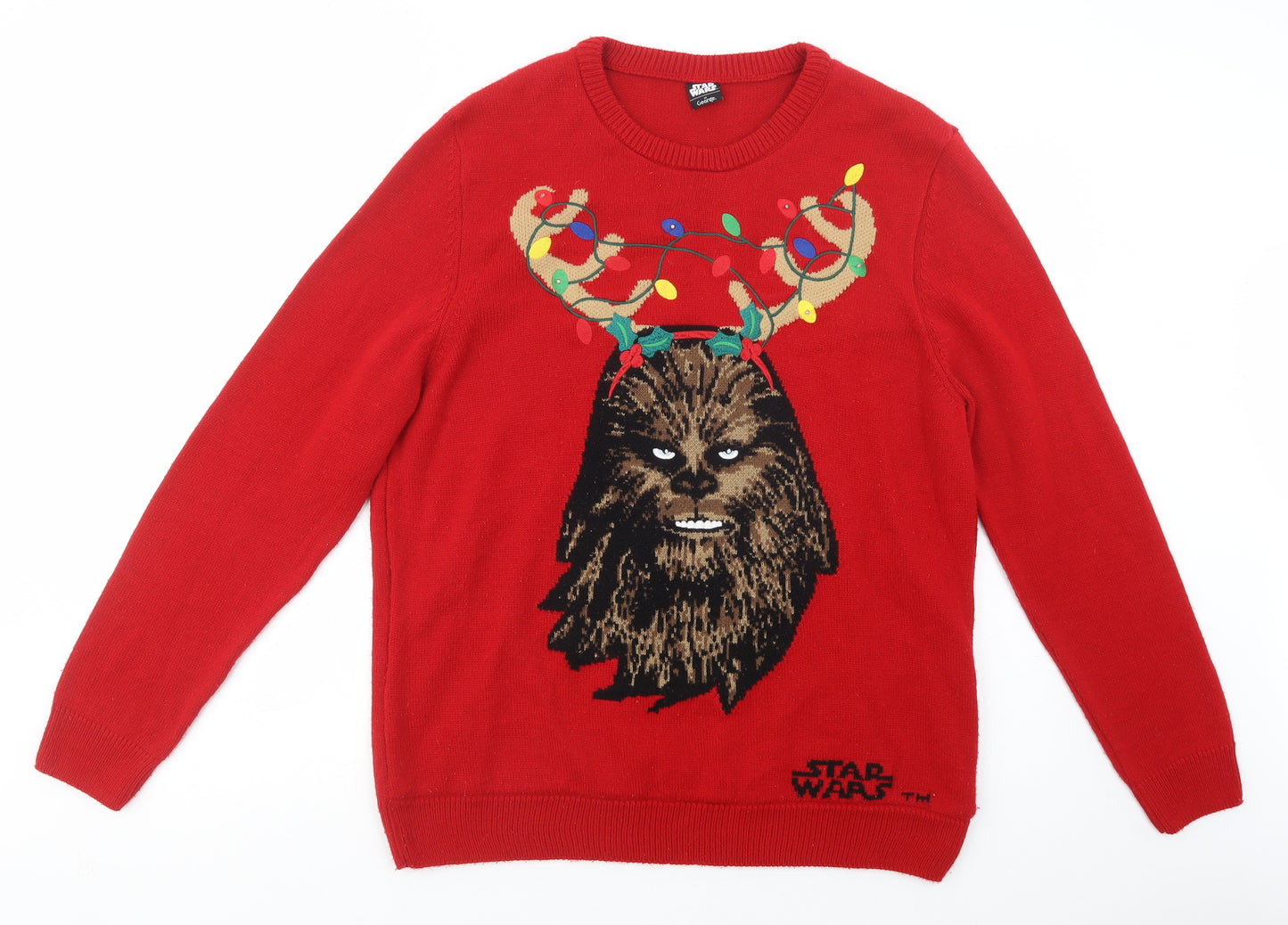 George Mens Red Crew Neck  Acrylic Pullover Jumper Size L   - Star Wars Christmas