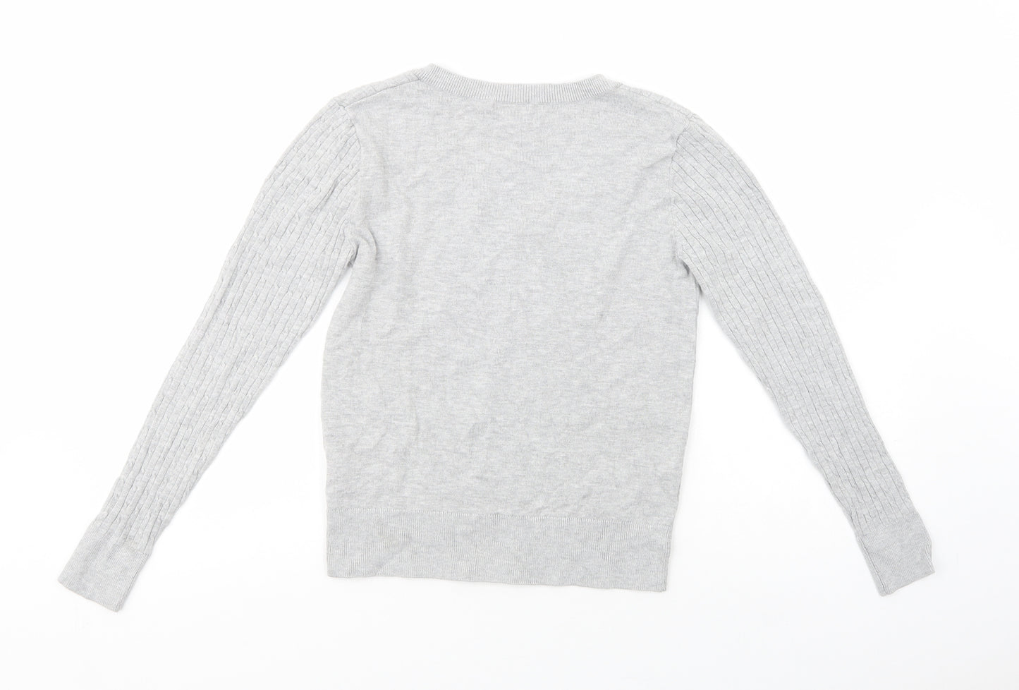 H&M Womens Grey V-Neck  Cotton Pullover Jumper Size XS