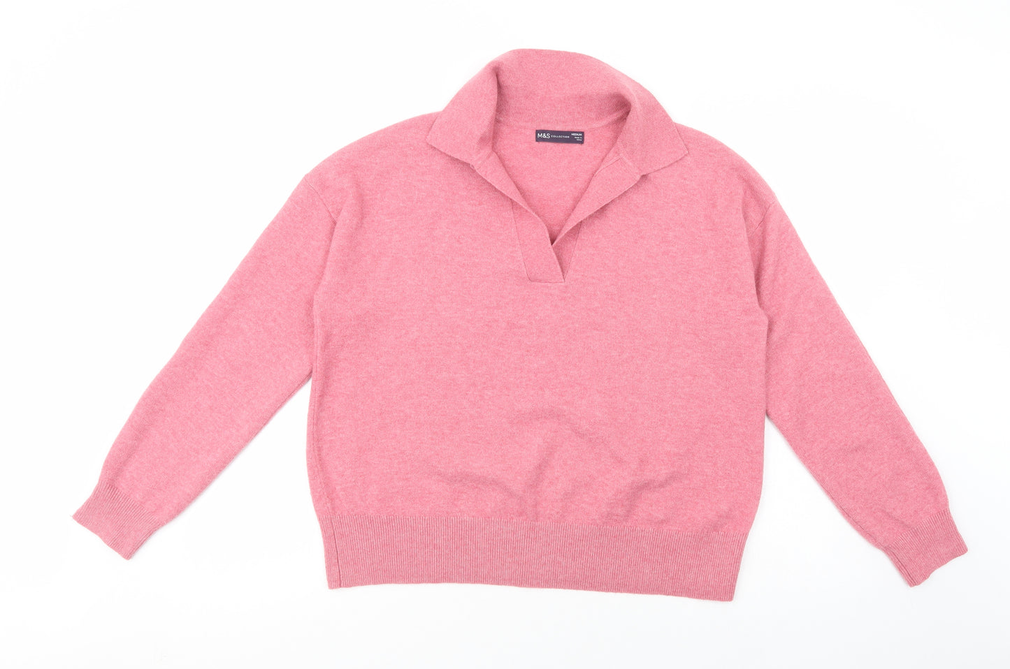 Marks and Spencer Womens Pink Collared  Polyester Pullover Jumper Size M