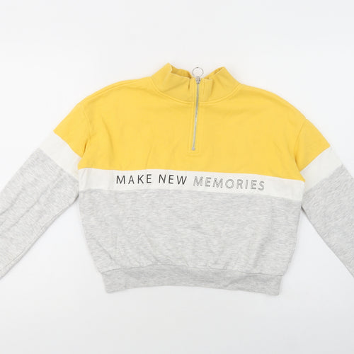 H&M Girls Yellow Colourblock Cotton Pullover Sweatshirt Size 11-12 Years  Zip - Make New Memories