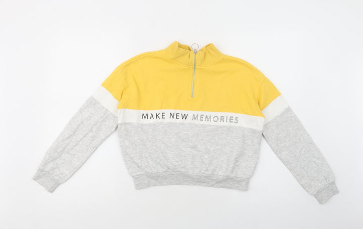 H&M Girls Yellow Colourblock Cotton Pullover Sweatshirt Size 11-12 Years  Zip - Make New Memories