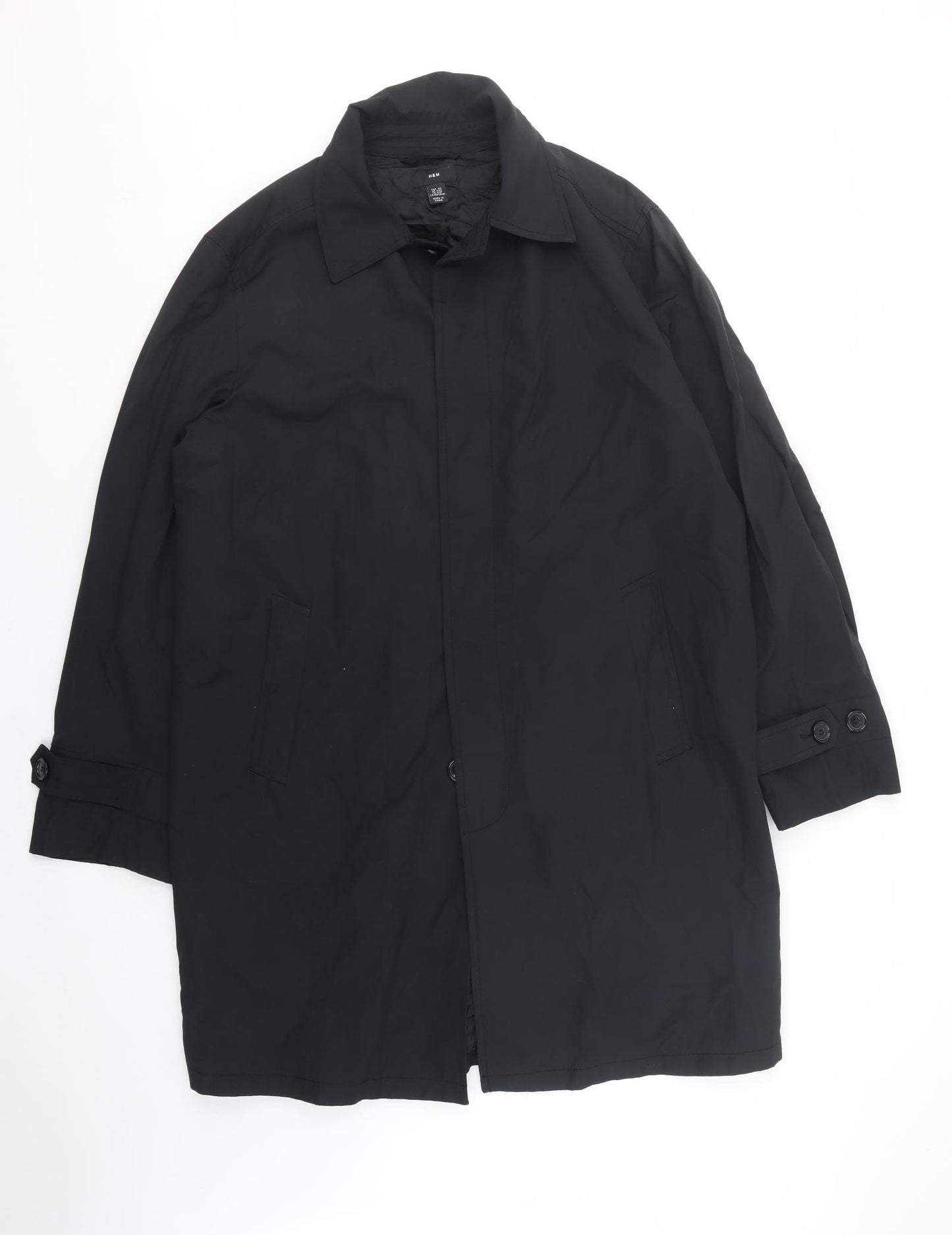 H&M Mens Black   Trench Coat Coat Size XL  Button