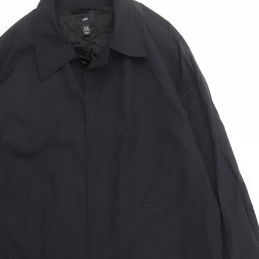H&M Mens Black   Trench Coat Coat Size XL  Button