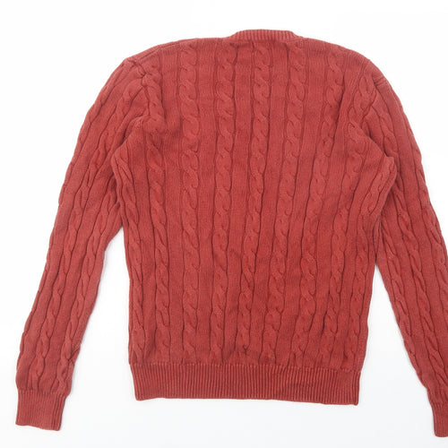 Rochas Mens Brown V-Neck  Cotton Pullover Jumper Size S