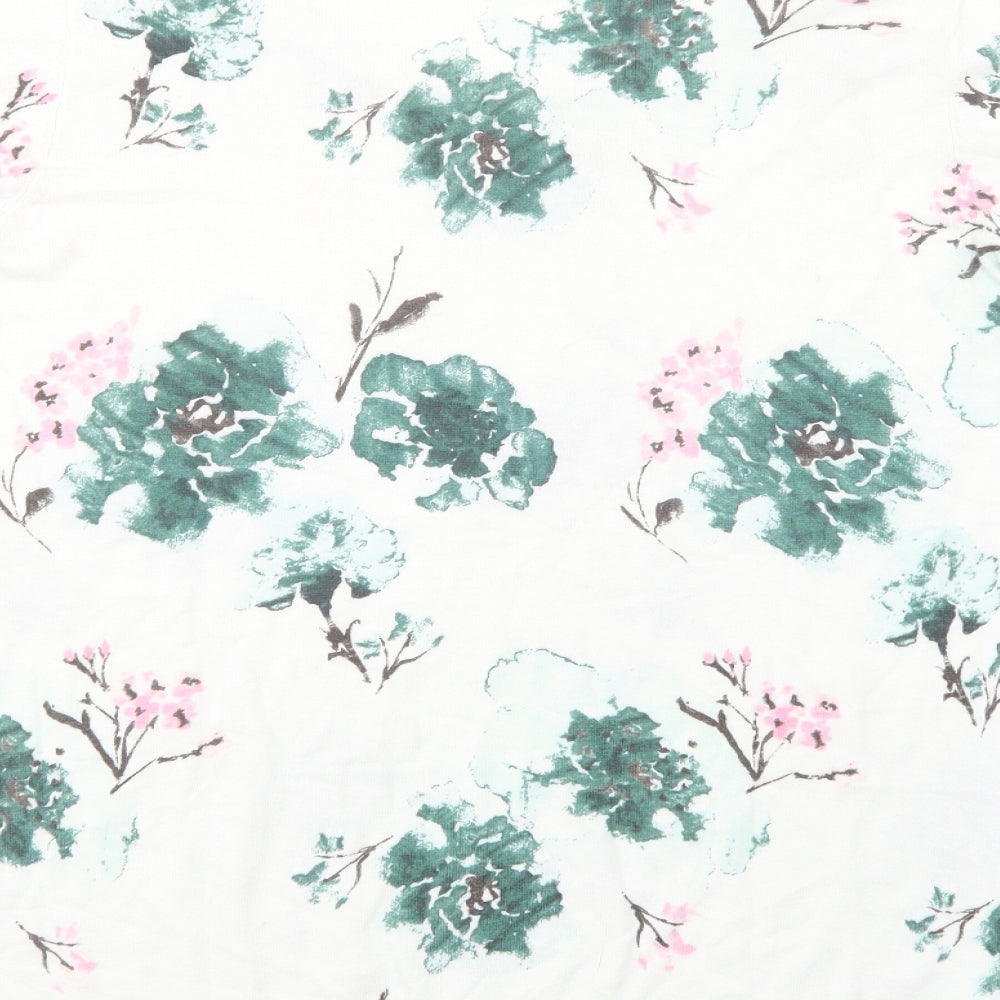 M&Co Womens White Crew Neck Floral Cotton Pullover Jumper Size 16