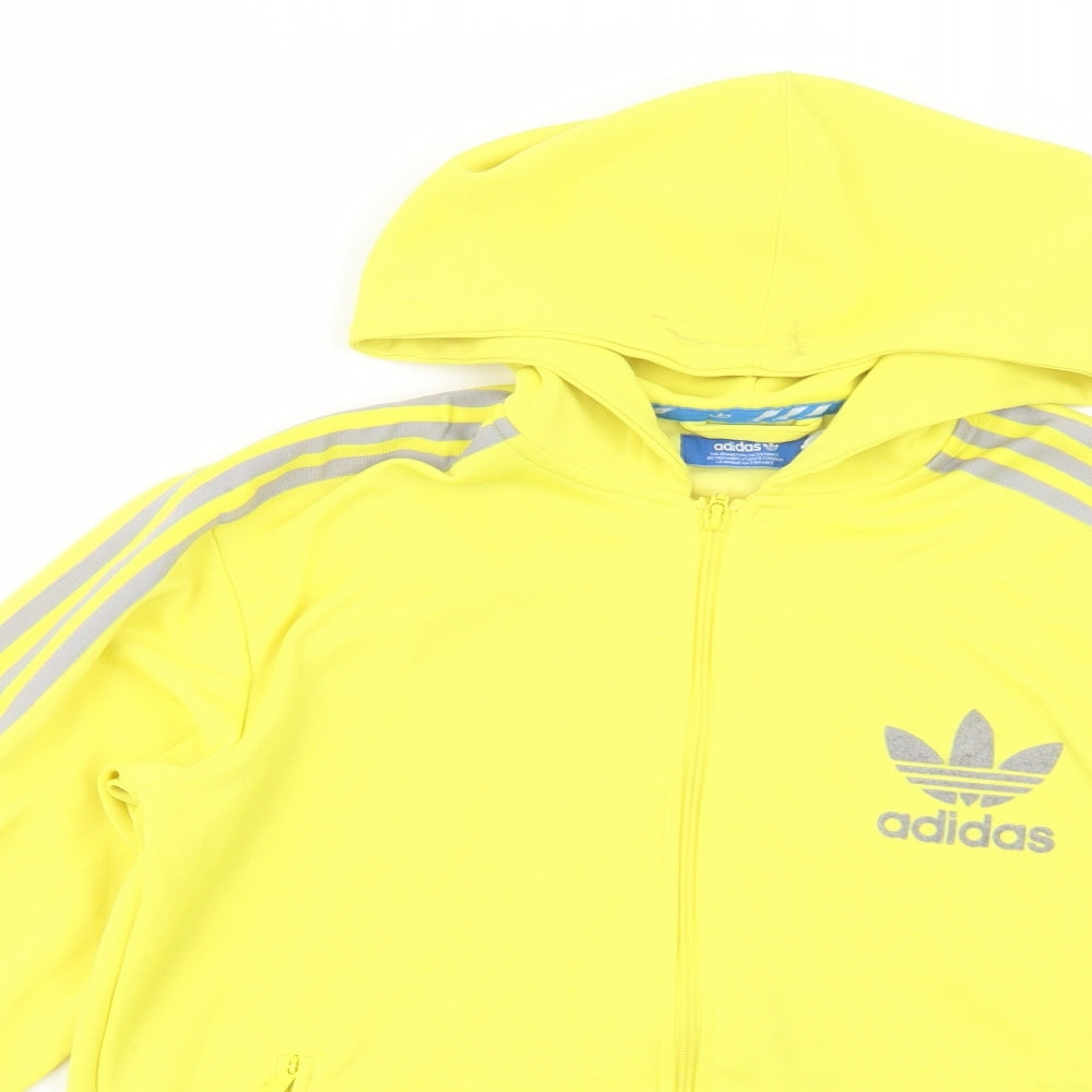 adidas Mens Yellow  Polyester Full Zip Hoodie Size M