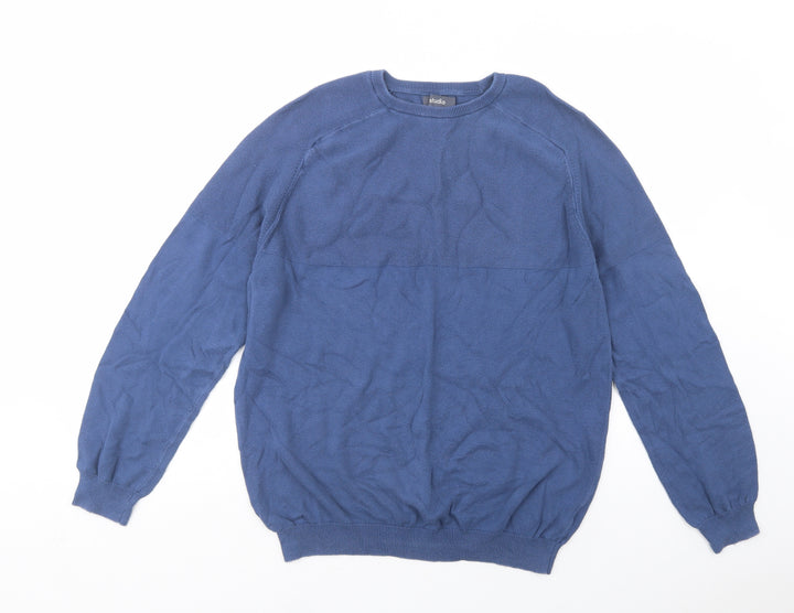 Studio Mens Blue Crew Neck Cotton Pullover Jumper Size L