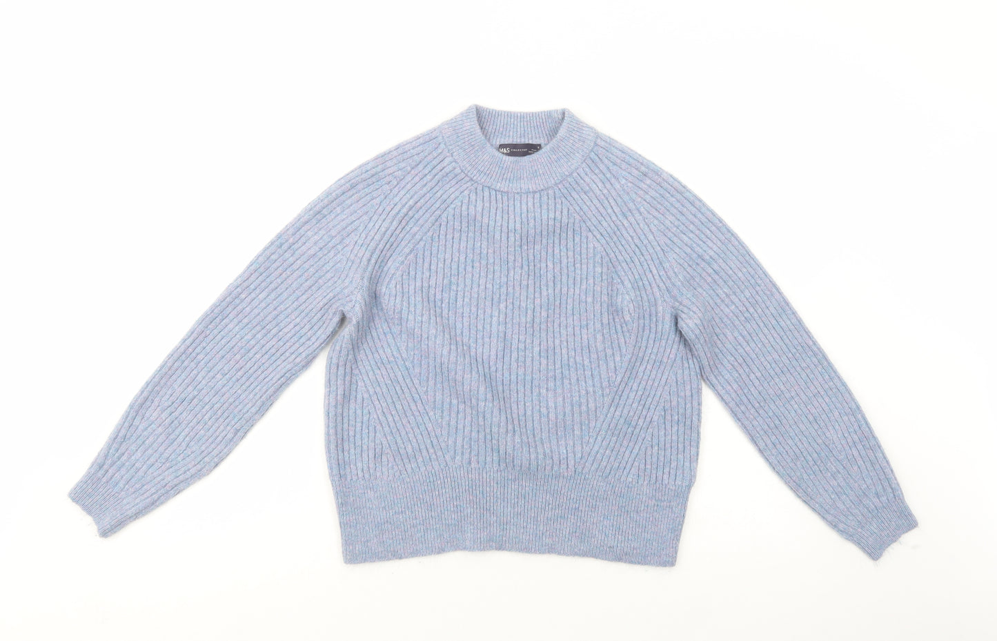 Marks and Spencer Womens Blue Mock Neck  Acrylic Pullover Jumper Size S