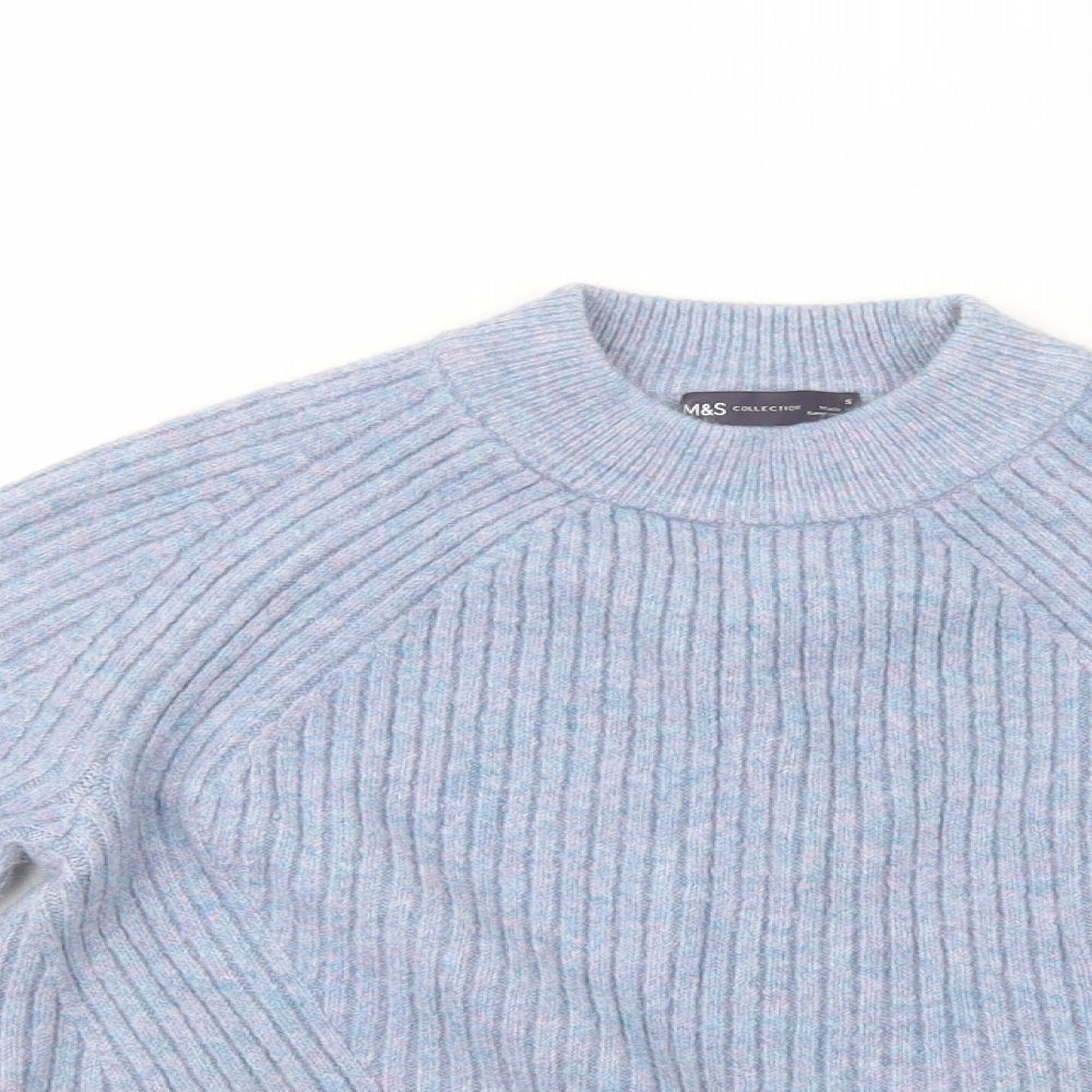 Marks and Spencer Womens Blue Mock Neck  Acrylic Pullover Jumper Size S