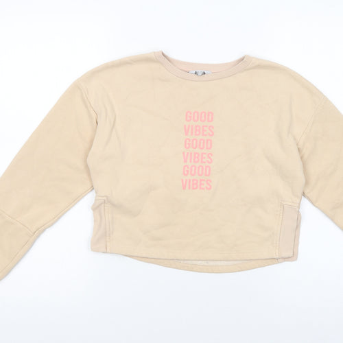 Primark Girls Beige  Cotton Pullover Sweatshirt Size 10-11 Years  Pullover - Good Vibes