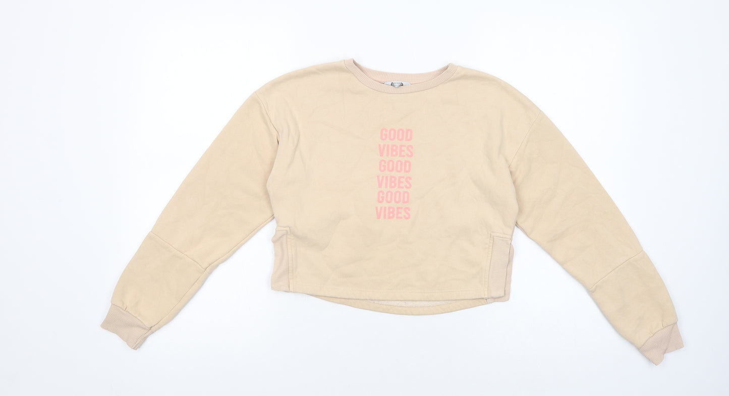 Primark Girls Beige  Cotton Pullover Sweatshirt Size 10-11 Years  Pullover - Good Vibes