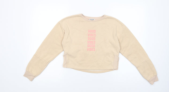 Primark Girls Beige  Cotton Pullover Sweatshirt Size 10-11 Years  Pullover - Good Vibes