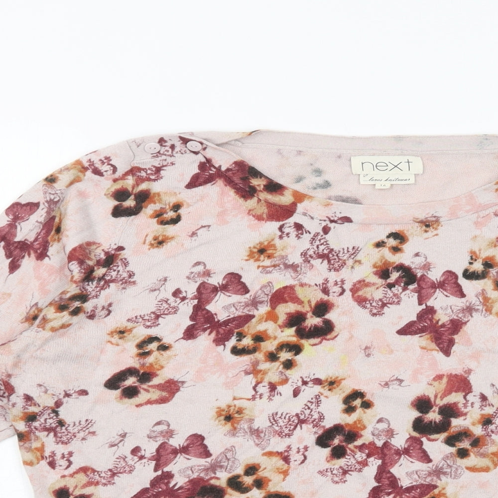 NEXT Womens Pink Boat Neck Floral Cotton Pullover Jumper Size 16