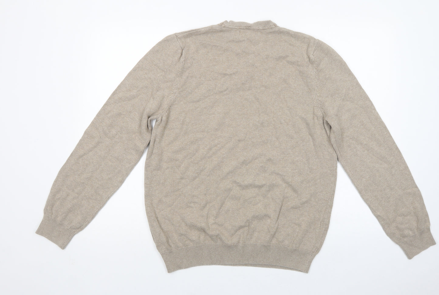 Marks and Spencer Mens Beige V-Neck  Cotton Pullover Jumper Size L