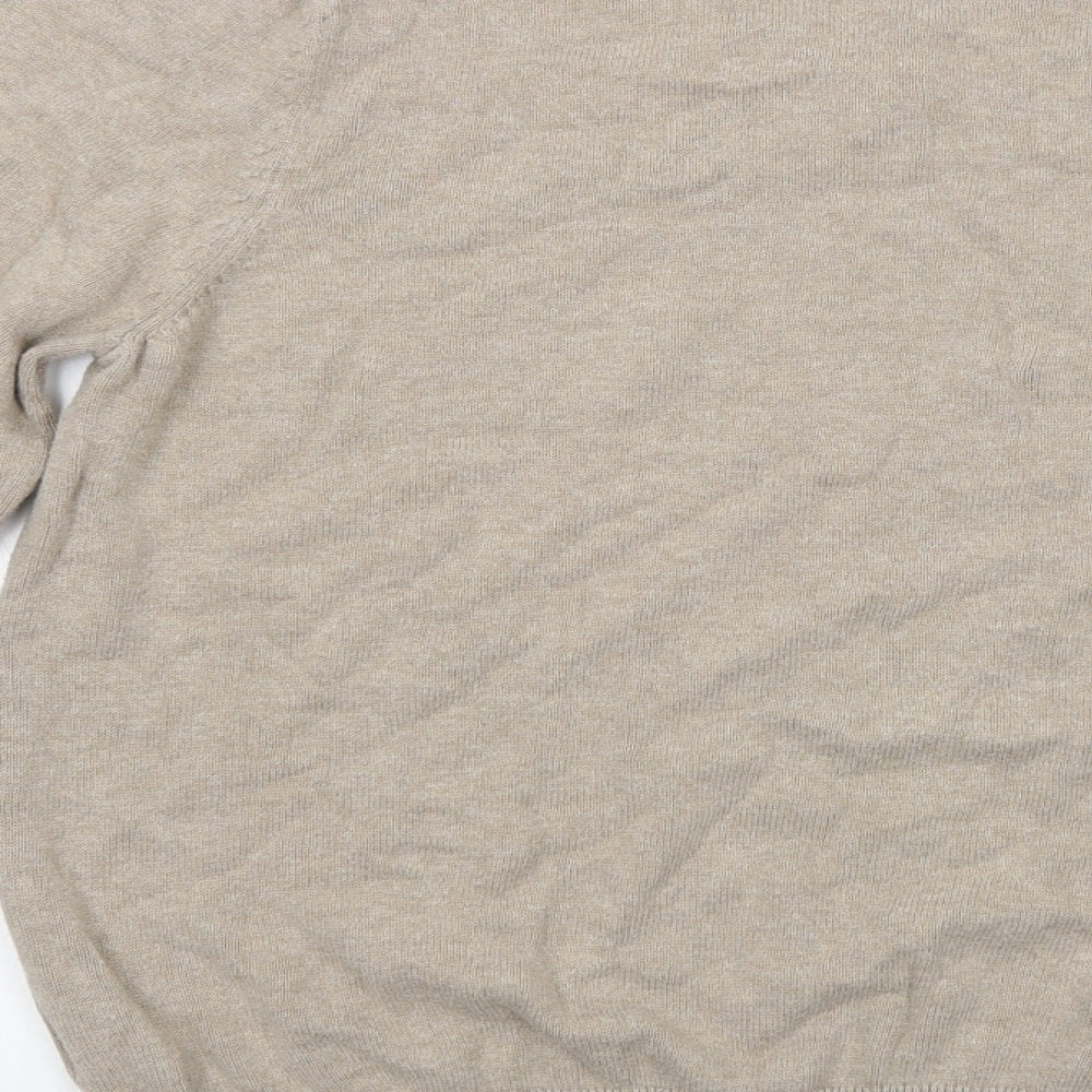 Marks and Spencer Mens Beige V-Neck  Cotton Pullover Jumper Size L