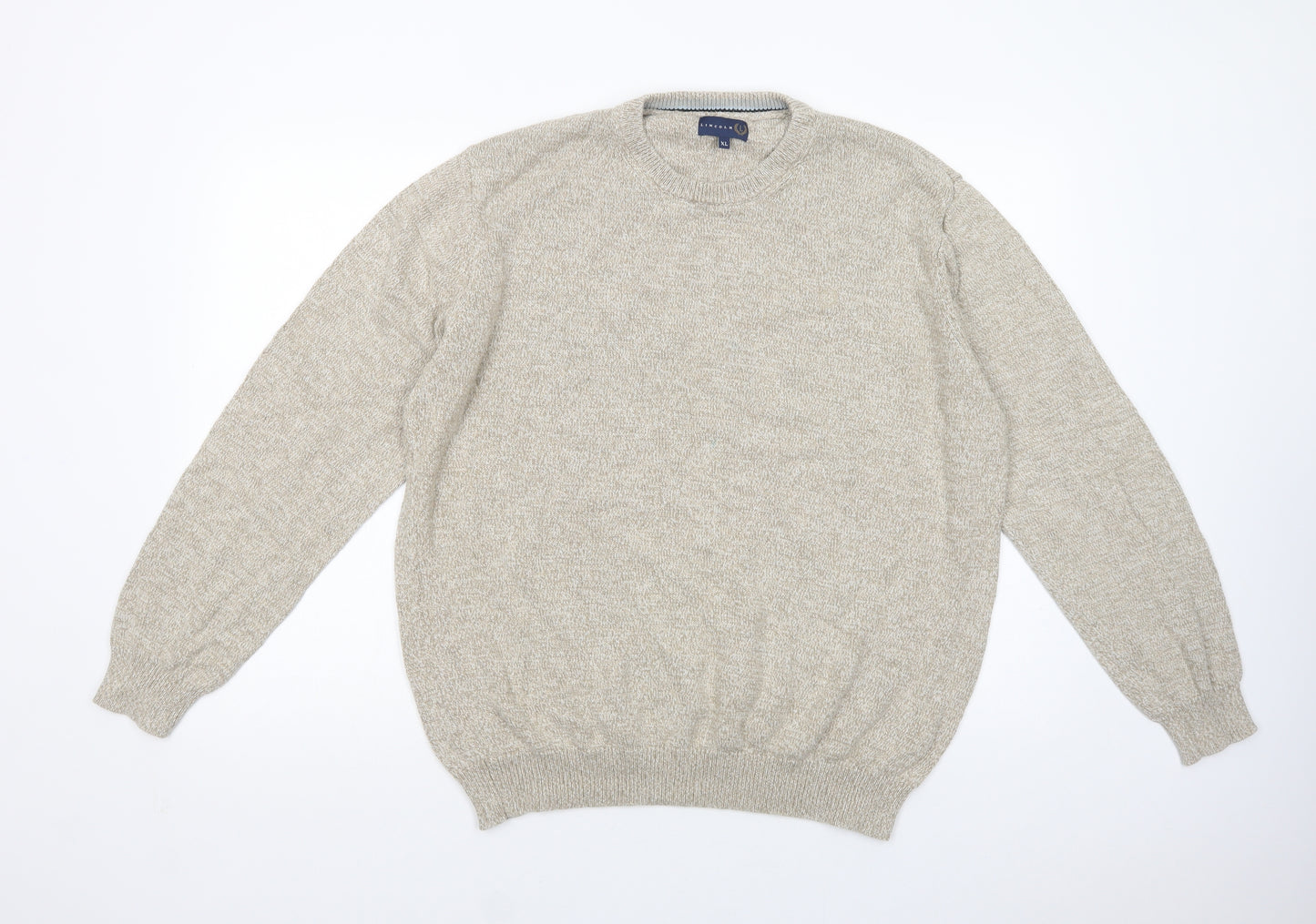 Marks and Spencer Mens Beige Crew Neck  Cotton Pullover Jumper Size XL