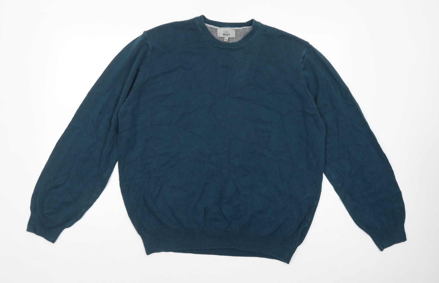 Marks and Spencer Mens Green Crew Neck  Cotton Pullover Jumper Size XL