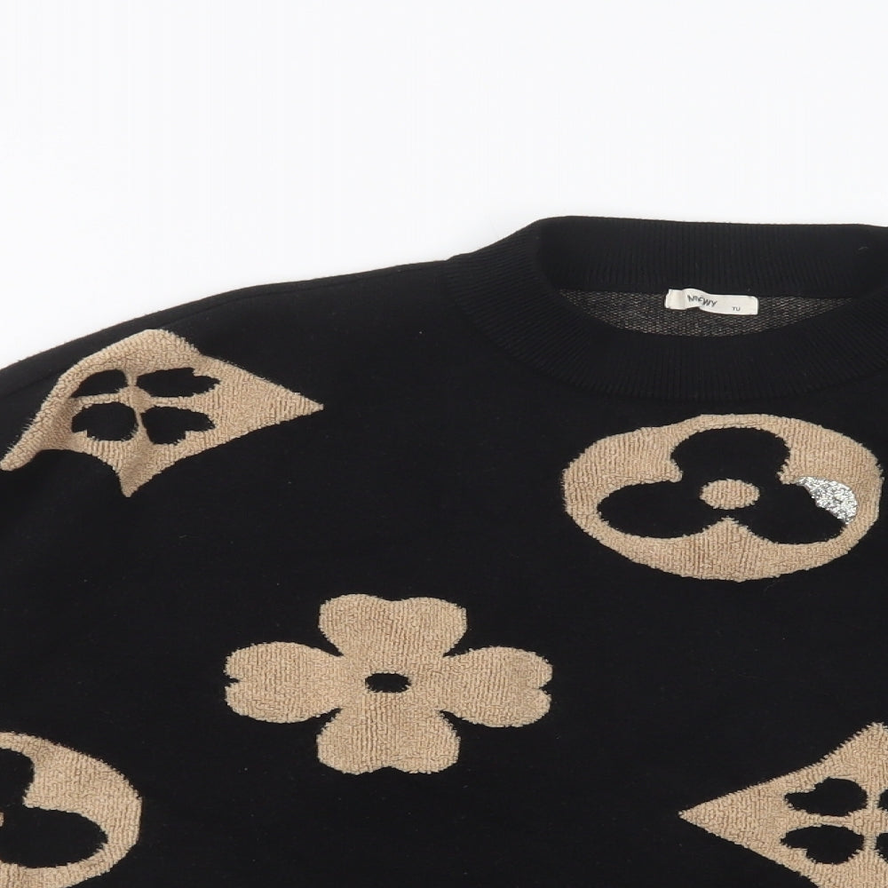 TU Womens Black Mock Neck Geometric Viscose Pullover Jumper Size L