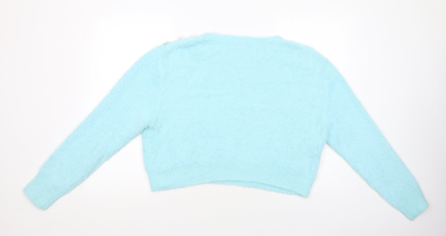 River Island Womens Blue Boat Neck  Polyamide Pullover Jumper Size 18