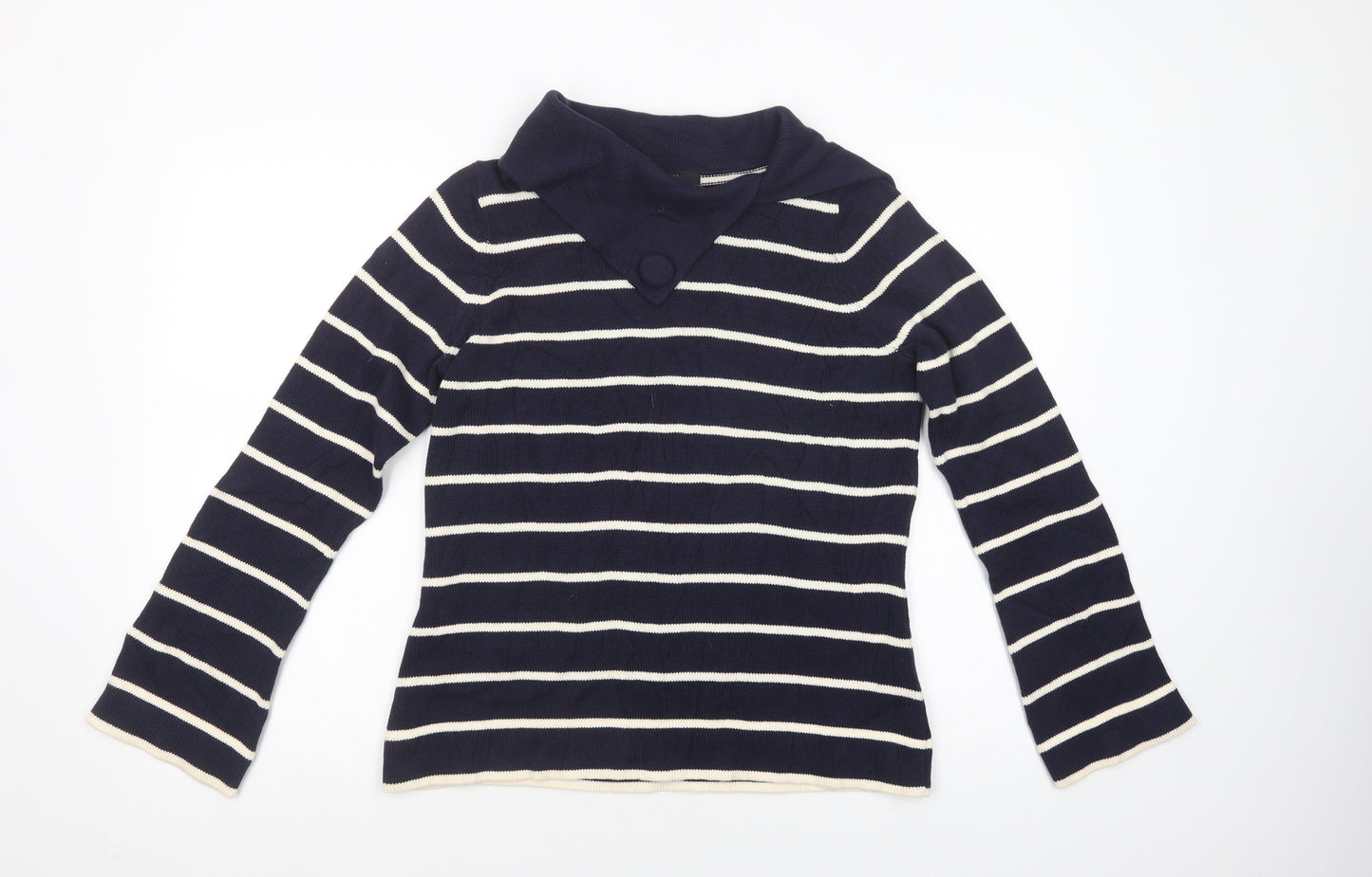 Marks and Spencer Womens Blue Collared Striped Cotton Pullover Jumper Size 12