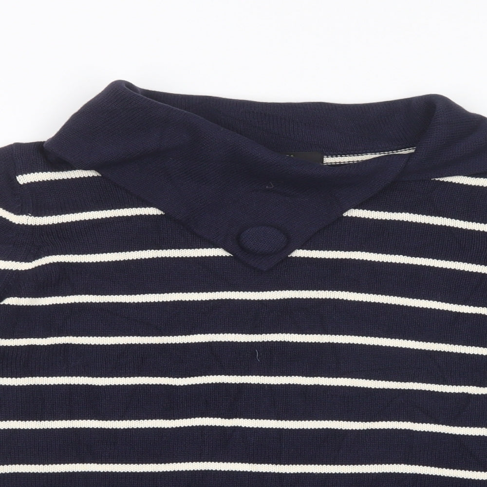 Marks and Spencer Womens Blue Collared Striped Cotton Pullover Jumper Size 12