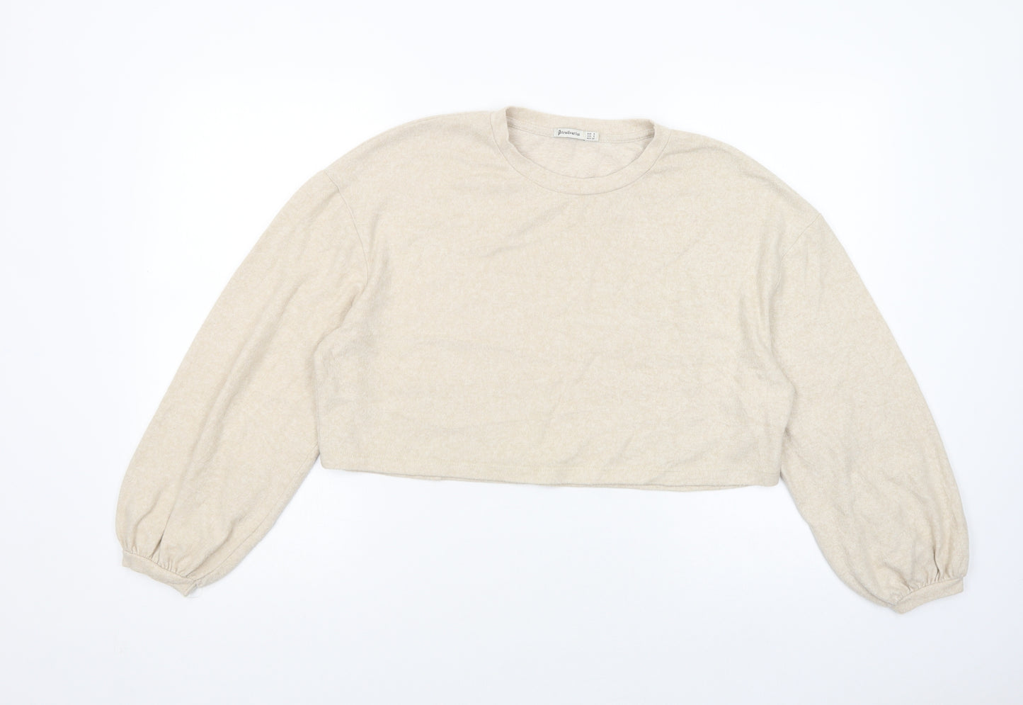 Stradivarius Womens Beige Crew Neck  Polyester Pullover Jumper Size S   - Cropped